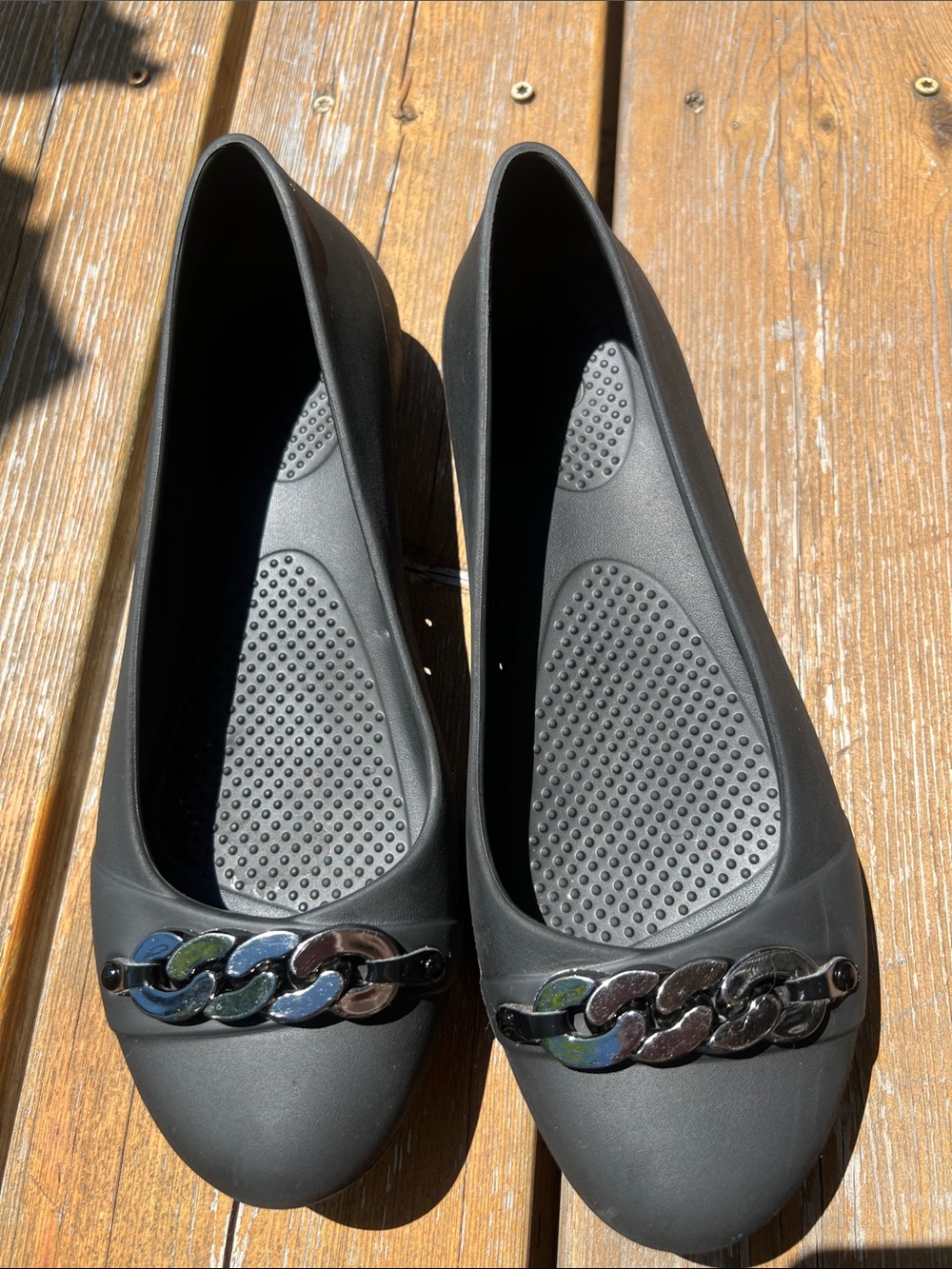 CROCS Gianna Chain Black Chain-Accent Ballet Flats/ Wide